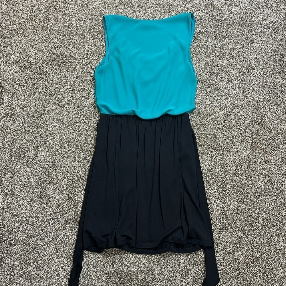 Express Teal and Black Sleeveless Fit-and-Flare Dress - Picture 4 of 4